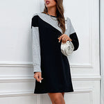 Color-Block Loose Long-Sleeved Casual Crew Neck Sweater Dress Wholesale Dresses