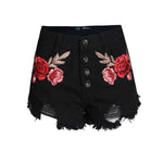 Embroidered Floral Print Wide Leg Jeans Ripped Frayed Wholesale Jean Shorts
