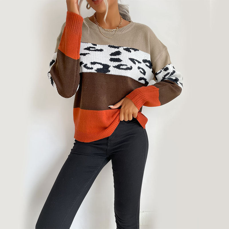 Casual Colorblock Loose Crew Neck Long Sleeve Wholesale Sweaters