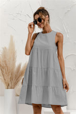 Solid Color Simple Round Neck Sleeveless Loose Swing Tank Dress Casual Wholesale Dresses