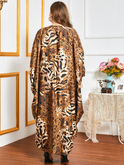 Leopard Printed Dolman Sleeve Curvy Dresses Wholesale Plus Size Clothing