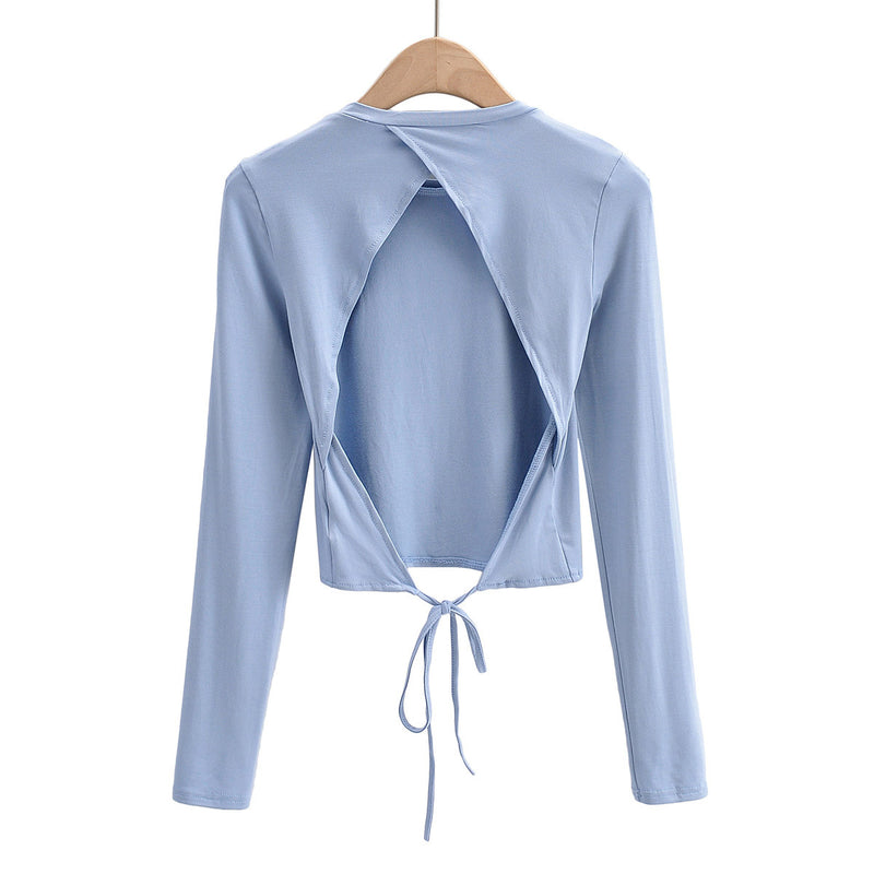 Solid Color Long Sleeve Backless Lace Up Wholesale Blouses For Women Summer