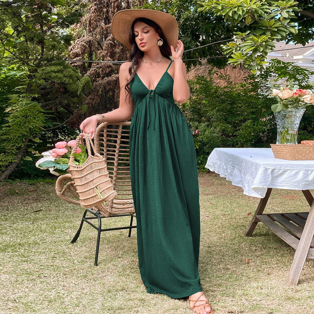 Sexy Deep-V Open Back Loose Sling Dress Wholesale Maxi Dresses