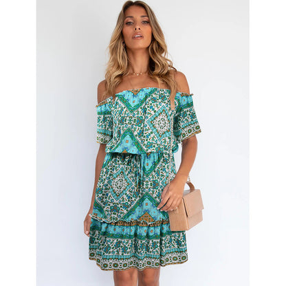 Ethnic Style Boho Style Print Off Shoulder Vacation Dress Sexy Wholesale Bohemian Dress For Women SD531675