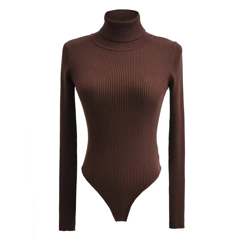 Slim Fit Knitted Turtleneck Long-Sleeved Bodysuits Wholesale Women Clothing