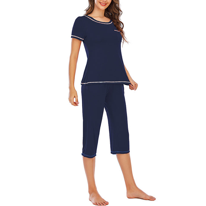 Short Sleeve T Shirt & Cropped Pants Modal Pajamas Set Wholesale Loungewear
