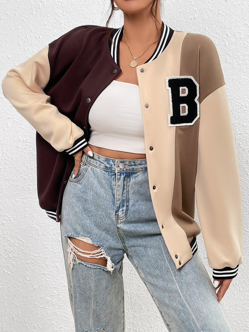 Long Sleeve Letter Fashion Baseball Jacket with Front Button Wholesale Clothing Vendors