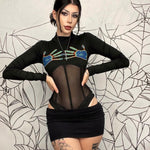 Pullover Long Sleeve Printed Mesh Sexy Bodysuit Wholesale Women Clothes