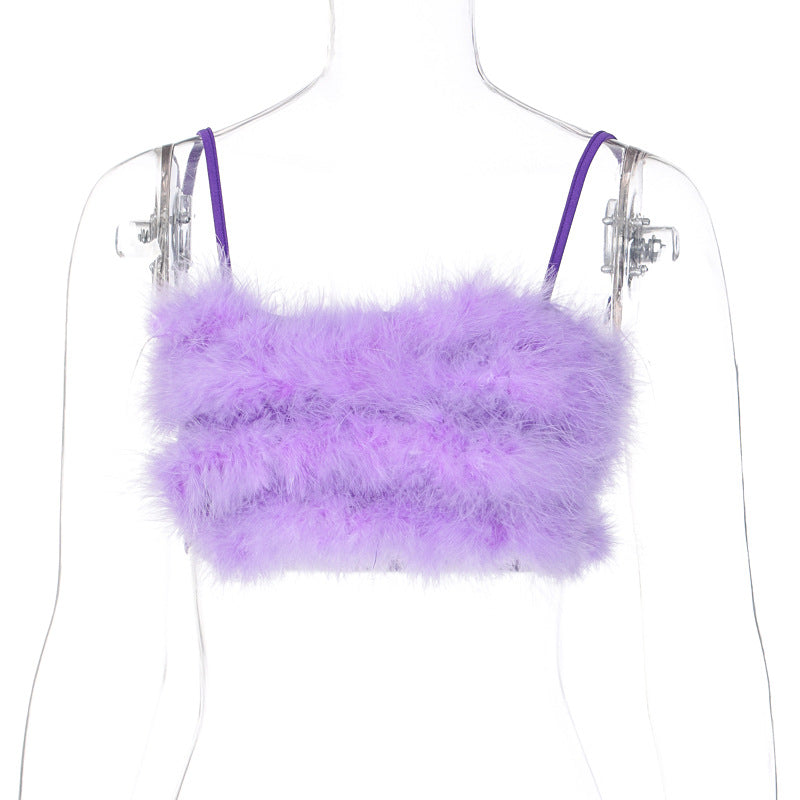 Fur Wrap Chest Womens Camisole Wholesale Crop Tops