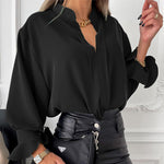 Chiffon Solid Color Casual V-Neck Blouses Wholesale Womens Long Sleeve T Shirts