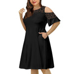 Sexy Off Shoulder Lace Dress High Waist Solid Color Wholesale Plus Size Clothing