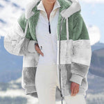 Women'S Plush Patchwork Zipper Hooded Loose Jacket Wholesale Coats