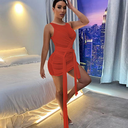 See-Through Mesh Sexy Slim Fit Hip Bodycon Tank Dress Wholesale Dresses