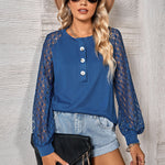 Lace Long Sleeve Pullover Button Blouse Wholesale Womens Tops