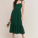 Vintage Solid Color Sundresses Elegant Sling Mid-Length Ruffled Dress Chic Wholesale Dresses