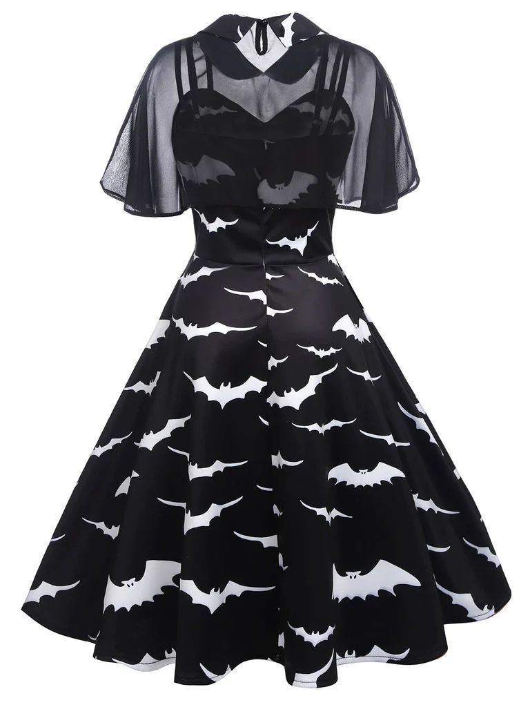 Halloween Print Chiffon Shawl & Sling A-Line Dress Gothic Wholesale Womens 2 Piece Sets