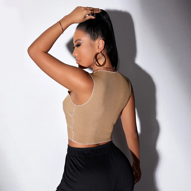 Solid Color Slim Fit Sleeveless Fashion Short Vest Wholesale Crop Tank Tops