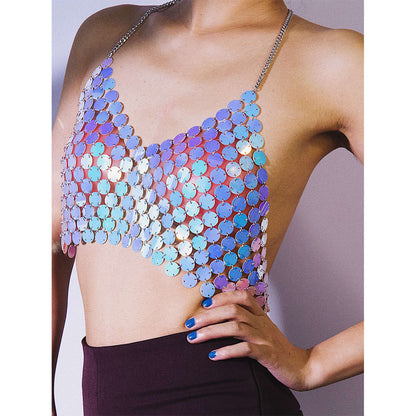 Sexy Sequins Color Blocking Crop Tops & Mini Skirt Wholesale Clothing For Women