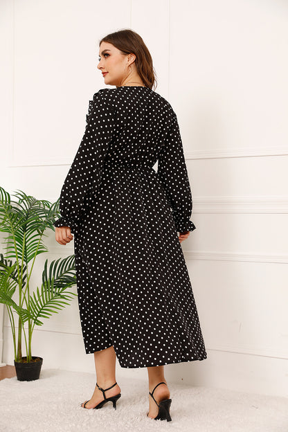 Polka Dot Print Puff Sleeve Bowknot Wholesale Plus Size Dresses