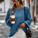 Solid Color Off Shoulder Long Sleeve Loose T-Shirts Wholesale Womens Tops