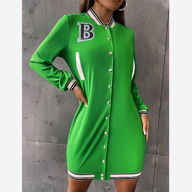 Fashion Single-Breasted Slim Baseball Dress Wholesale Dresses