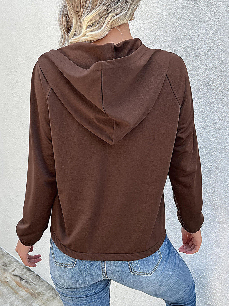 Casual V Neck Solid Color Long Sleeve Hooded Wholesale Sweatershirt