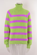 Fashion Turtleneck Striped Knitted Tops Loose Long Sleeve Casual Women Wholesale Sweaters