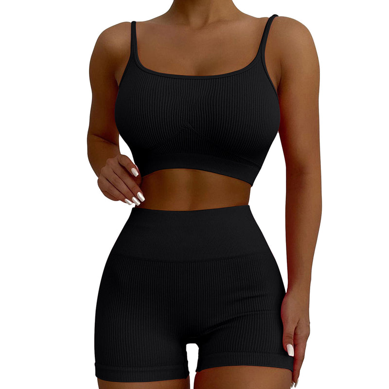 Seamless Fitness Yoga Gym Suits Plain Ribbed Sports Bras & Shorts Womens 2 Piece Sets Wholesale Workout Clothes
