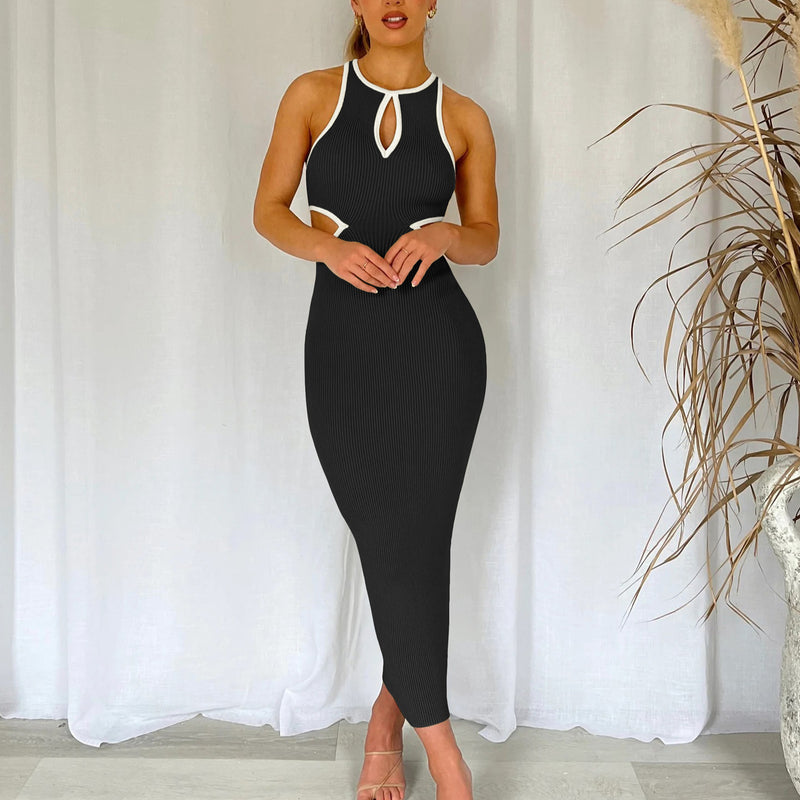 Hollow Ribbed Tight Sexy Knit Tank Dress Wholesale Jersey Dresses