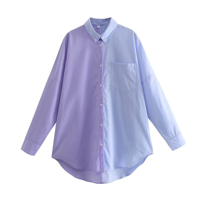 Long Sleeve Colorblock Print Womens Shirt Wholesale Blouse