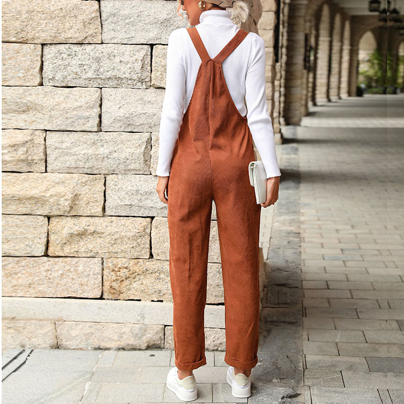 Retro Solid Color Suspenders Women Corduroy Overalls Wholesale Jumpsuits SJN561358