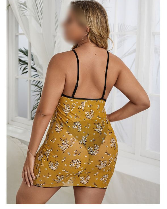 Wholesale Plus Size Women Clothes Slim Fit Retro Floral Print V-Neck Suspender Nightdress