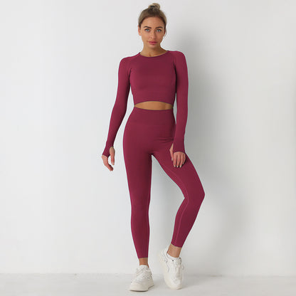 Knitted Seamless Long-Sleeved Tops & Leggings Sports Fitness Yoga Suits Wholesale Activewear Sets