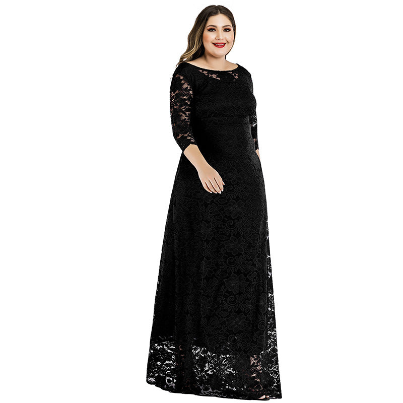 Elegant Backless 3/4 Sleeve Curvy Maxi Dresses Wholesale Plus Size Clothing