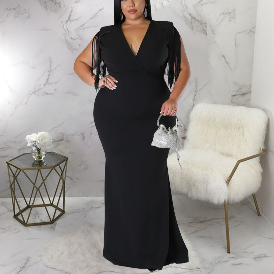 Fringed Sleeveless Slim Maxi Dresses Wholesale Plus Size Clothing