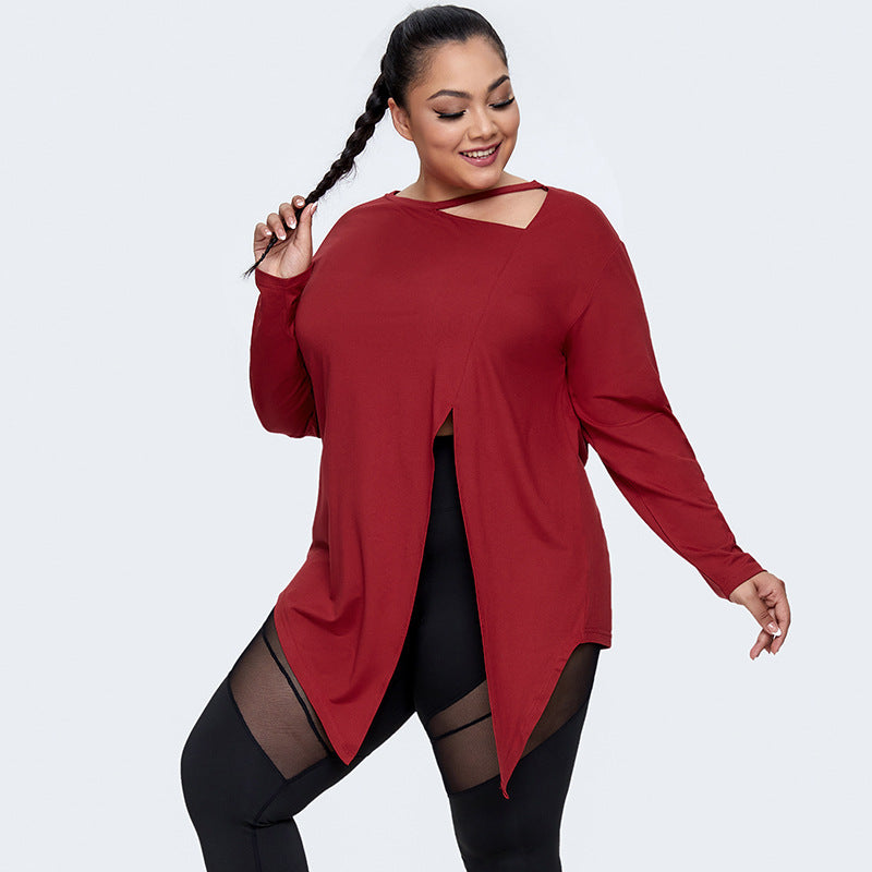 Sports Blouse Long-Sleeve Loose Fitness Split Yoga Tops Wholesale Plus Size Clothing