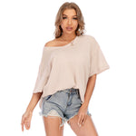 Solid Color Waffle Knit V Neck Casual Loose Wholesale Blouses For Women