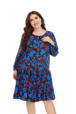 Casual Floral Swing Dress Loose Long Sleeve Dresses Wholesale Plus Size Clothing