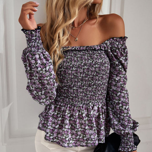 Casual Floral Slim Square Neck Tops Wholesale Womens Long Sleeve T Shirts