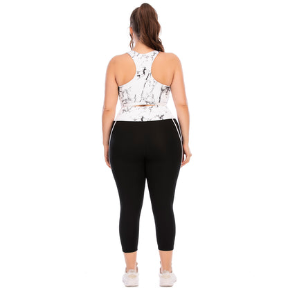 Curvy Fitness Yoga Suits Sport Bra & Leggings Marbling Print Womens Workout Clothes Plus Size Two Piece Sets Wholesale