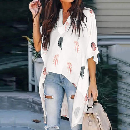 V-Neck Printing Batwing Sleeves Casual Irregular Shirt Wholesale