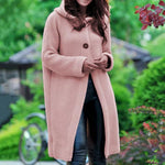 Knitted Casual Button Hood Solid Color Long Cardigan Sweater Wholesale Women Top