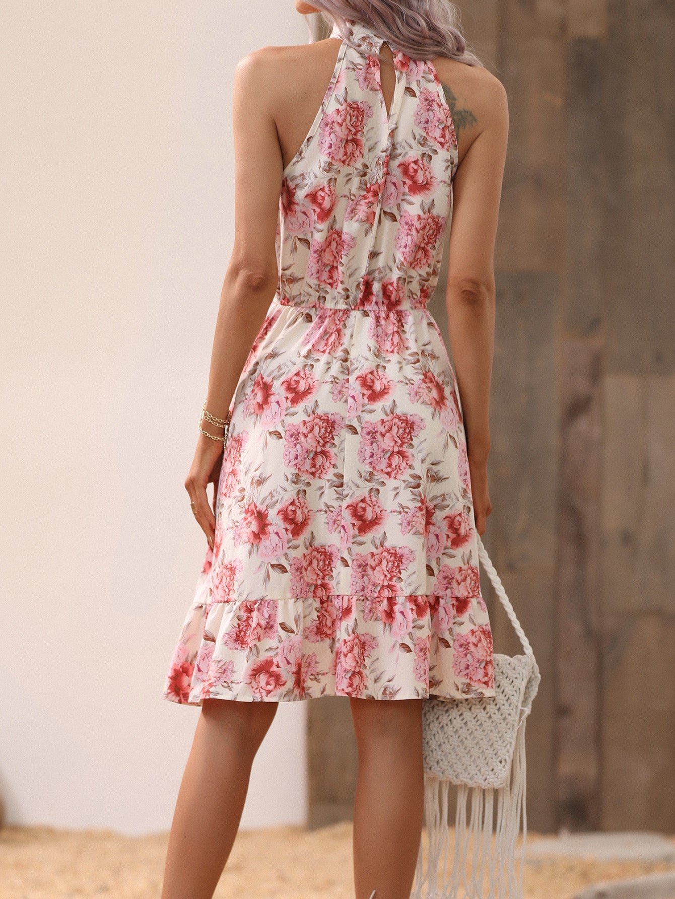 Fashion Floral Dress Sleeveless High Waist Casual Wholesale Dresses