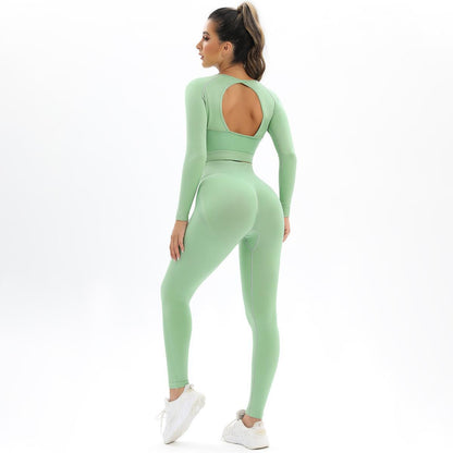 Knit Backless Short Tops & Leggings Seamless Yoga Suits Wholesale Activewear Sets