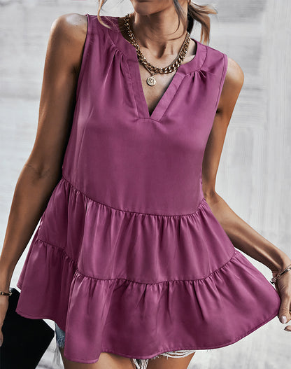 Fashion V Neck Sleeveless Shirt Solid Color Loose Summer Tank Tops Wholesale