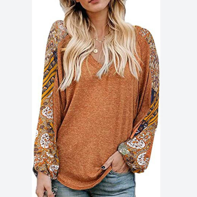 Floral Print Balloon Sleeve Shirts Casual Blouse Wholesale Womens Tops