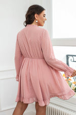 Jacquard Swiss Dot Long Sleeve V Neck Lace Up Wholesale Plus Size Dresses