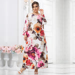 Wholesale Plus Size Women'S Clothing Long-Sleeved Round Neck Print Slim Temperament Maxi Dress