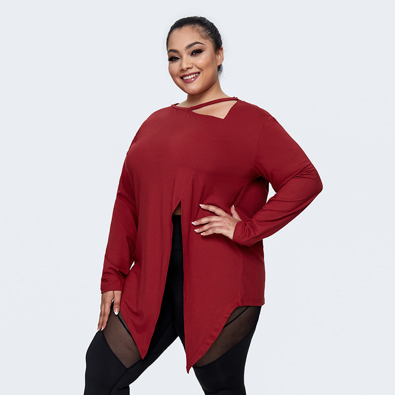 Sports Blouse Long-Sleeve Loose Fitness Split Yoga Tops Wholesale Plus Size Clothing