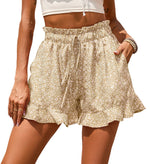 Casual Floral Print Chiffon Ruffled Womens Short Pants With Pocket Wholesale Shorts